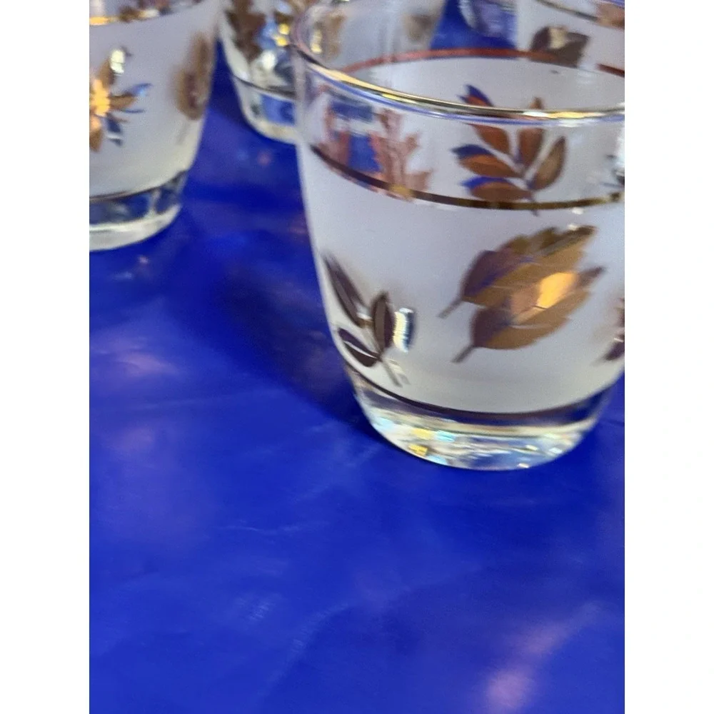 Set of 8 Libbey Golden Foliage Lowball Glasses Gold Rim Frosted 3